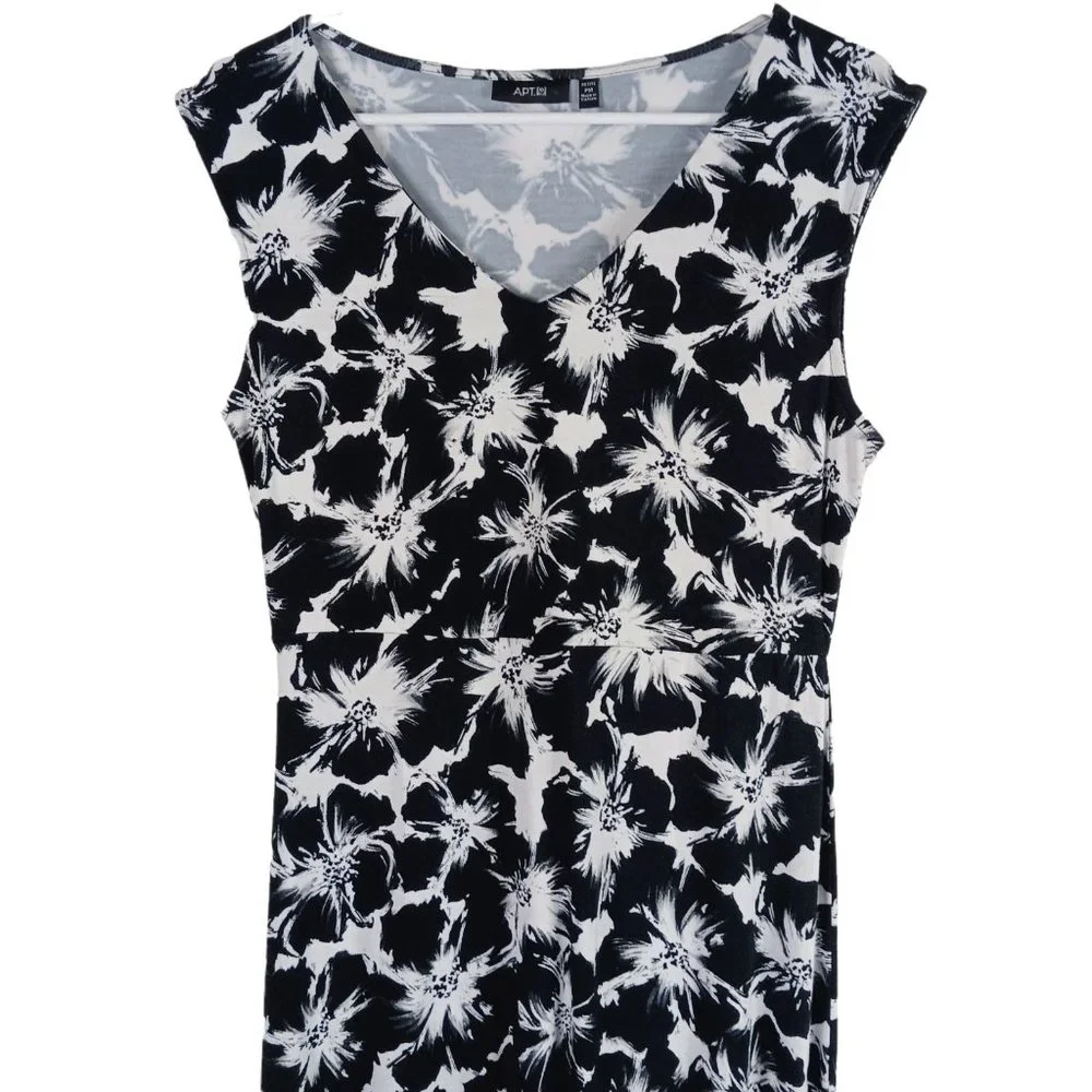 Apt 9 Womens Long Maxi Floral Dress Sleeveless Black White Size PM Petite Summer - Picture 3 of 9